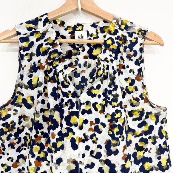 Cabi 5222 Fierce Seeing Spots Abstract Floral Animal Print Ruffle Collar Blouse - Picture 6 of 15